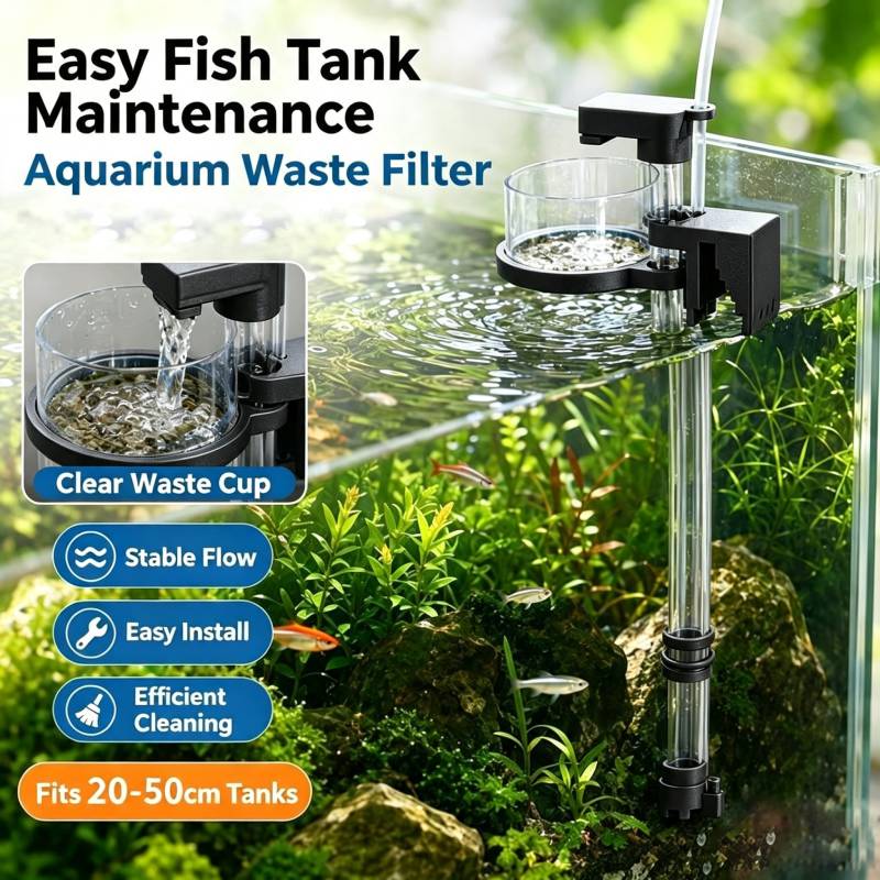 Aquarium Fish Maintenance - Abnehmbarer Luftdruck-Aquarium-Fischkot-Sammler, Kotreiniger, Wasserfilter, Aquascape-Oberflächenölabscheider, Verstellbare