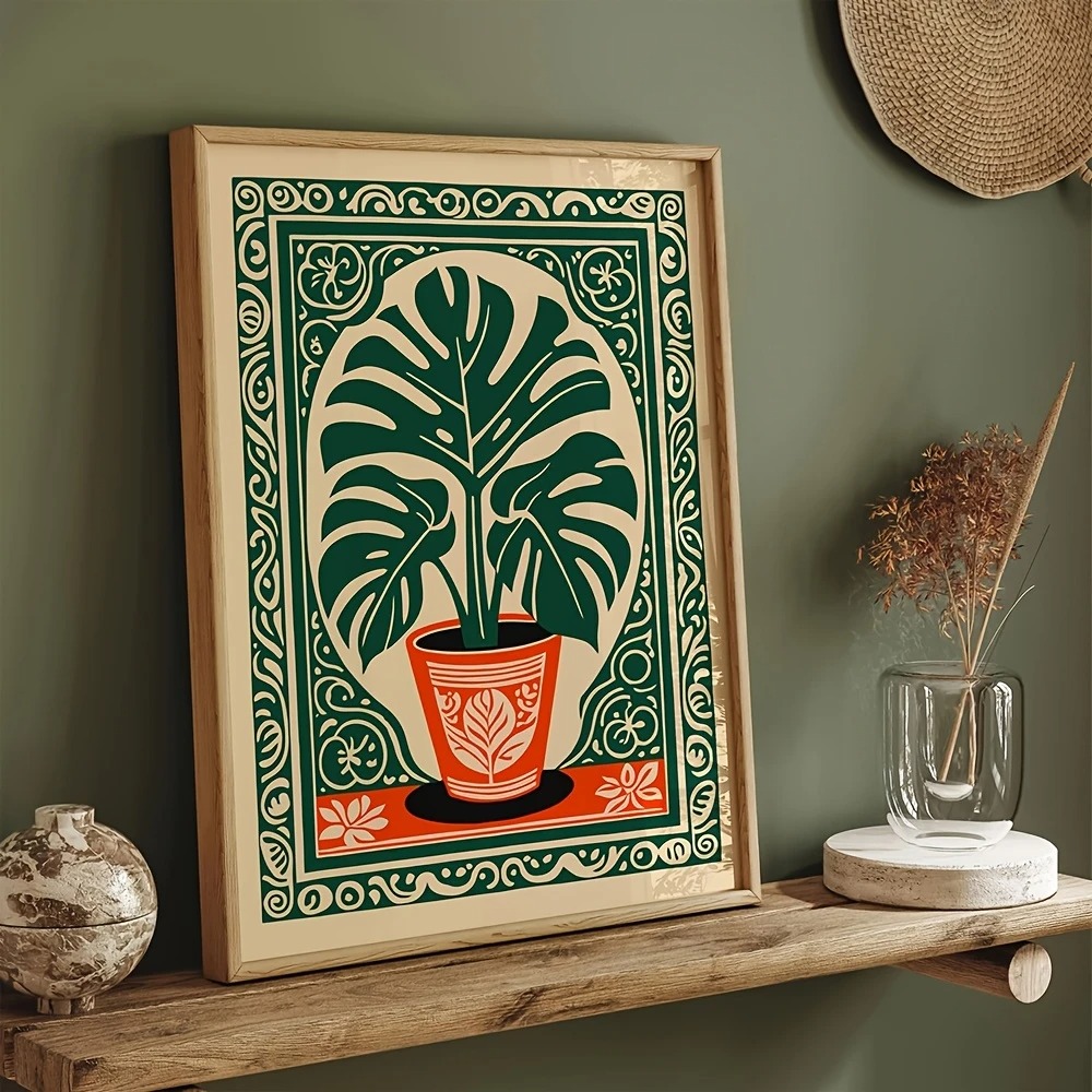 Live Plant Fertilizer - Böhmische Monstera-Pflanze, Leinwanddruck, Retro-Tropenpflanze, grünes Blatt,