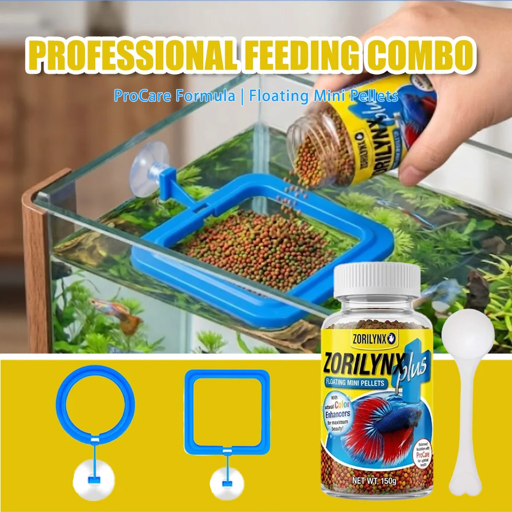 Aquarium Fish Medicine - Betta-Fischfutter Schwimmende Mini-Pellets mit Aquarium-Fütterungsring Farbverstärker