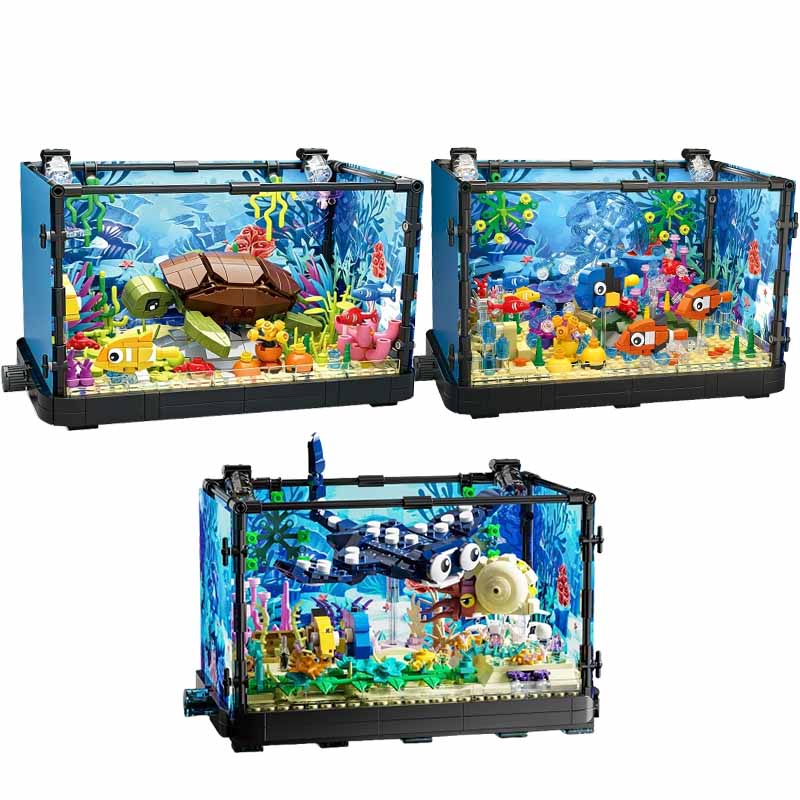 Aquarium Fish Saltwater - Aquarium-Baustein-Set mit Licht, Aquarium, Meeresschildkröte, Baustein-Spielzeug